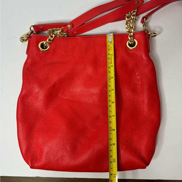 Michael Kors Red Pebbled Leather Shoulder Bag With Gold Chain Adjusting Strap - Picture 13 of 13